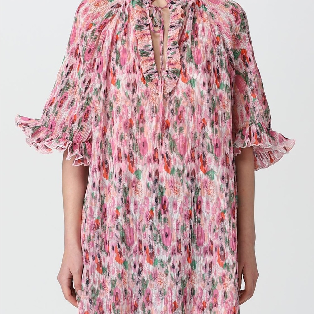 Ganni Multicolor Floral Ruffle Sleeve Dress